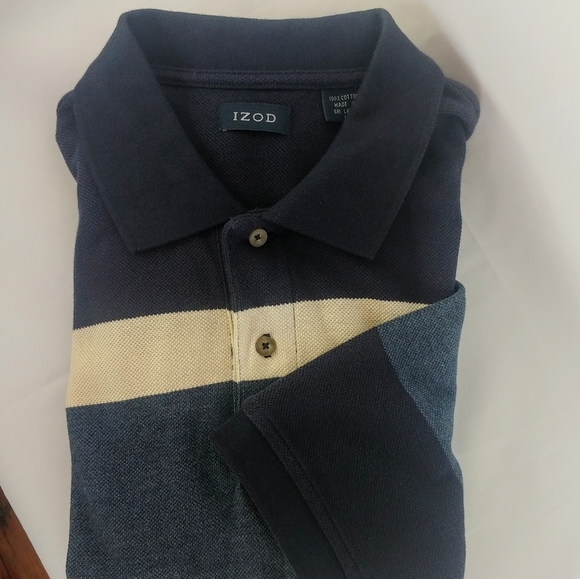 Izod two button polo size Large blue and cream - Picture 2 of 5